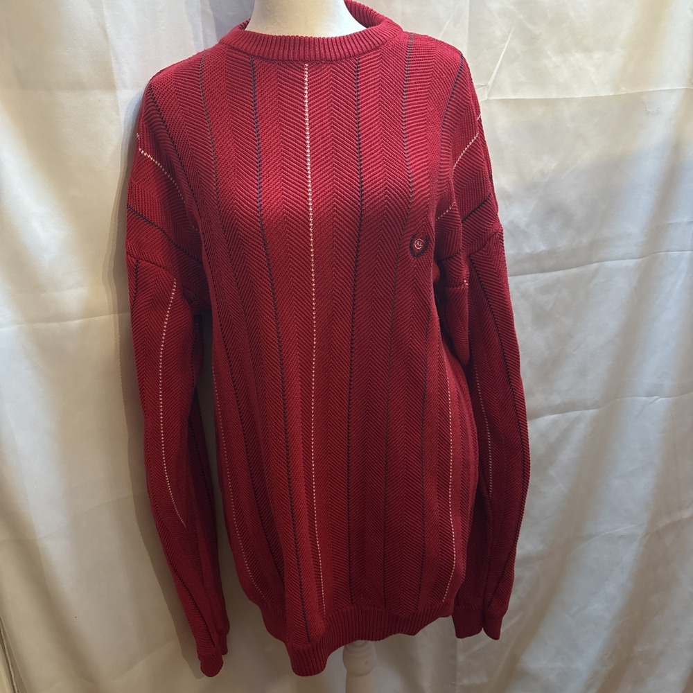 Ralph Lauren Chaps Hand Framed‎ Sweater W/Emblem & Strips Men's  Size M